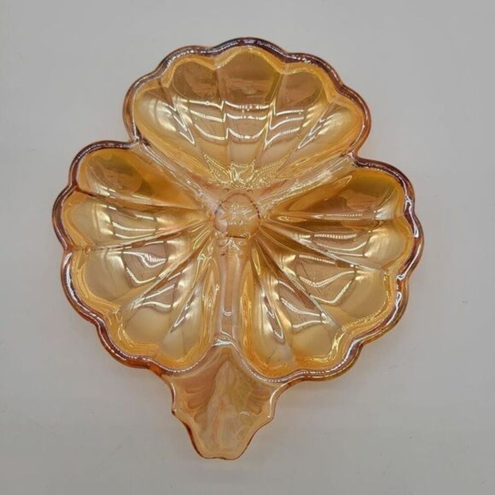 1950's Marigold Iridised 3 Part Clover Jeanette Doric Candy Dish